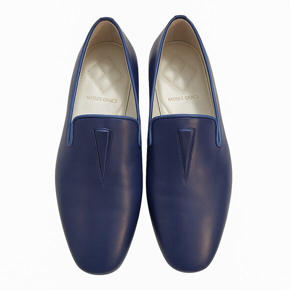 Moses Grace Italian Leather Slip-On Flats Size 42 Vero Cuoio Navy Minimalist - Picture 1 of 8